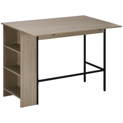 HOMCOM Isla central mesa de bar tablero lateral abatible y 3 estantes 120x76x91,4 cm Gris Claro