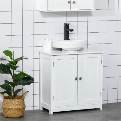 kleankin Mueble de baño bajo lavabo - mueble de lavabo - armario 2 puertas con estante - 60x30x60 cm - de madera blanca
