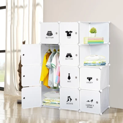 HOMCOM Armario ropero Modulable Multi-almacenamiento 10 cubos + 2 estantes + Pegatinas decorativas 111x47x145 cm en Plástico Blanco