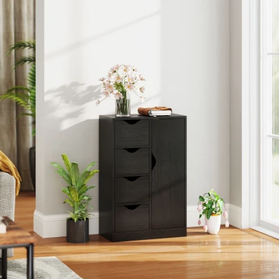 HOMCOM Mueble de Almacenamiento Buffet Cómoda con 1 Armario y 4 Cajones en Madera para Salón Cocina Entrada Comedor Negro