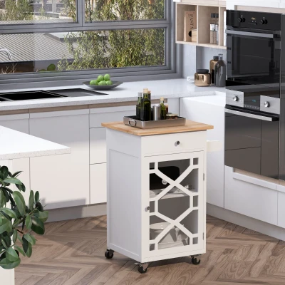 HOMCOM Carrito de servicio - carrito de cocina con ruedas - cajón armario porta-toallas - Blanco