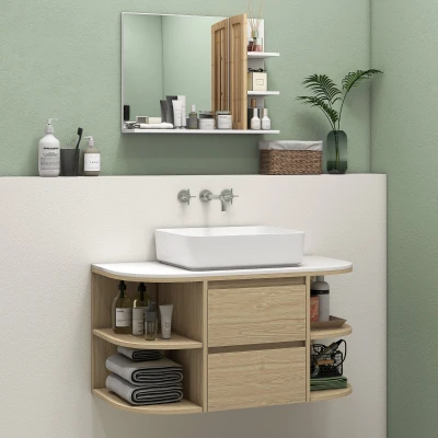 HOMCOM Mueble bajo lavabo baño suspendido mueble bajo lavabo con cajones de cierre suave y estantes Marrón