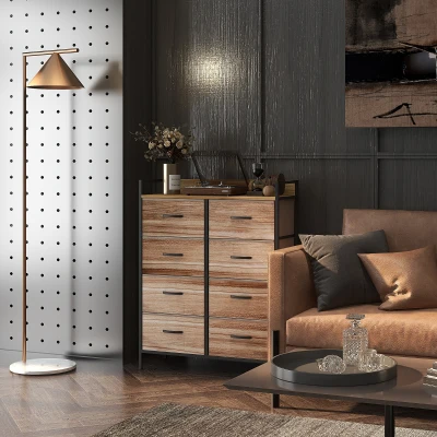 HOMCOM Cómoda Mueble de Almacenamiento cómoda 8 cajones de tela extraíbles estante superior y estructura de acero 79x29x101 cm