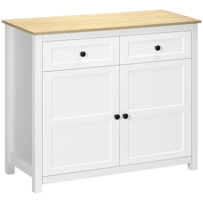 HOMCOM Cómoda Mueble de Almacenamiento 2 puertas con estante ajustable en altura 2 cajones 100x40x85 cm Blanco y aspecto madera