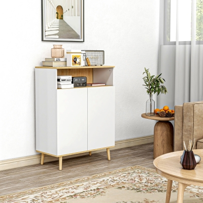 HOMCOM Mueble de Almacenamiento sobre pie escandinavo armario 2 puertas con estante interior Blanco y aspecto madera