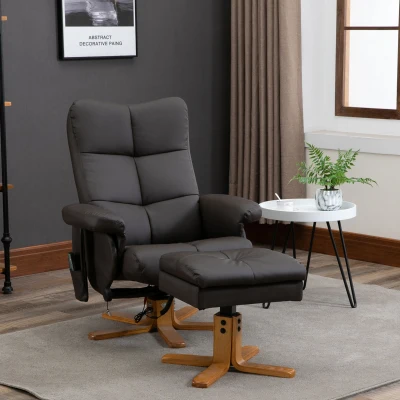 HOMCOM Sillón de Masaje con Función Reclinable Masajes y Reposapiés Sillón de TV Inclinación de 145° Sillón Ergonómico