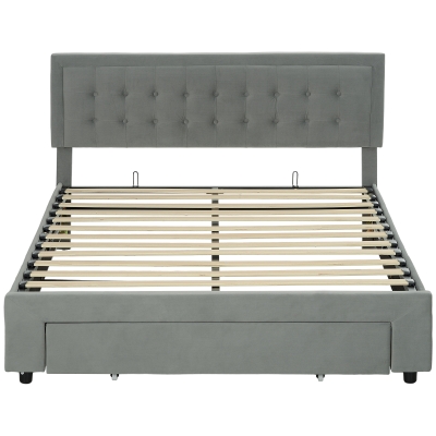 HOMCOM King Size Ottoman Bed Frame with Drawer - Grey