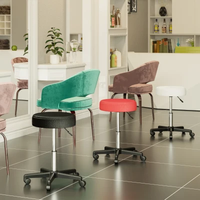 HOMCOM Taburete con ruedas ajustable en altura y giratorio con tres colores de funda protectora