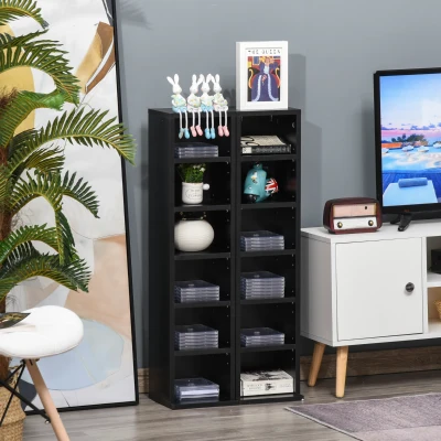 HOMCOM Conjunto de 2 estantes columnas armario de almacenamiento CD-DVD 12 compartimentos 21x22,5x88,5 cm capacidad 204 CD Negro