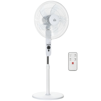 HOMCOM Ventilador de pie 44 cm altura ajustable oscilante silencioso 45 W con control remoto temporizador 3 modos 3 velocidades