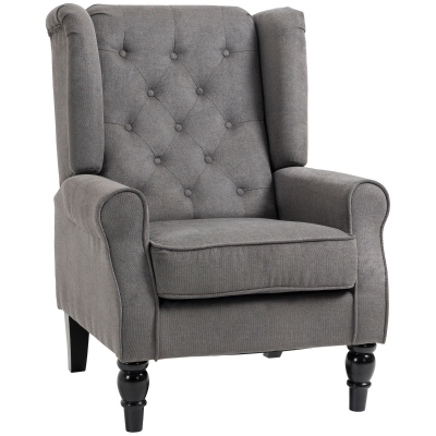 HOMCOM Sillón Orejero de Diseño Vintage Sillón de Lectura Sillón de Acento Patas de Madera capitonado Gris+ Negro