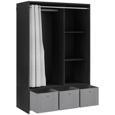 HOMCOM Armario penderie armario de almacenamiento con barra cortina 3 nichos y 3 cajones de tela extraíbles 105x48x160 cm