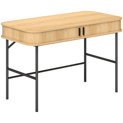 HOMCOM Escritorio de Ordenador Mesa de Escritorio Informático Puertas de Persiana de Lamas 2 Compartimentos 120x60 cm Tono Roble Negro
