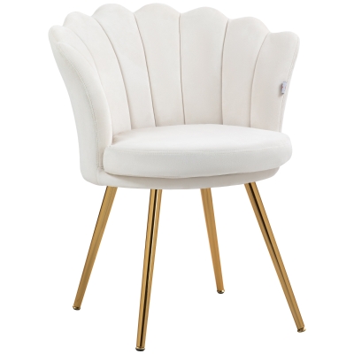 HOMCOM Sillón con forma de concha silla para tocador sillón de terciopelo con patas de metal dorado Crema