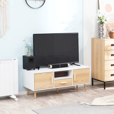 HOMCOM Mueble TV Banco TV soporte TV para televisión de hasta 46 pulgadas estilo escandinavo con 1 cajón 2 armarios 1 nicho