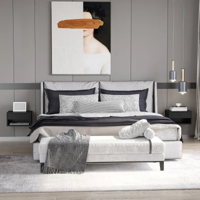 HOMCOM Conjunto de 2 mesitas de noche de pared mesita de noche cajón deslizante espacio de almacenamiento tablero en madera 37x32x21 cm