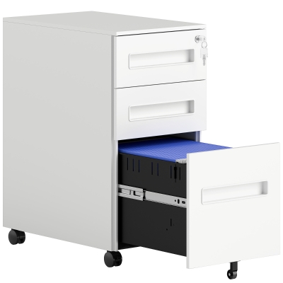 Vinsetto Mobile File Cabinet Lockable 3 Drawer White 30x43.5cm