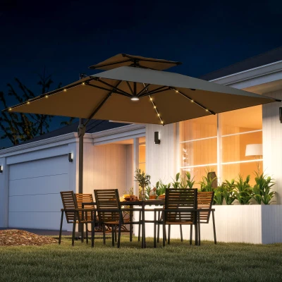 Outsunny Cantilever Parasol Aluminium Patio Umbrella Khaki 3.5x3m