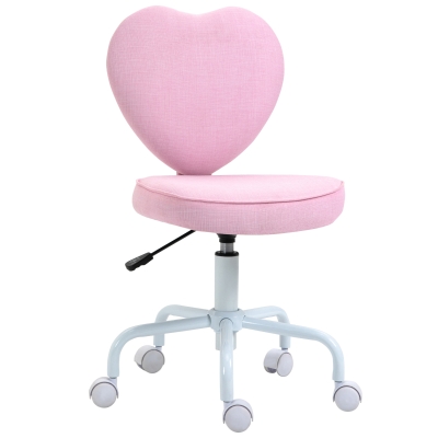 HOMCOM Silla giratoria diseño adorable en forma de corazón ajustable en altura cubierta de lino Rosa 40x50x79-89 cm