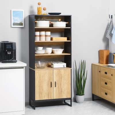 HOMCOM Armario de Cocina Buffet multi-almacenaje con armario y estantes ajustables en madera y acero 75x35x175 cm