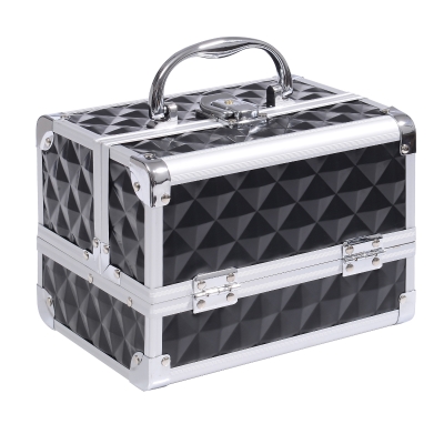 HOMCOM Maleta de maquillaje almacenamiento a 3 niveles con espejo cierre con 2 llaves 20x15x15 cm Negro