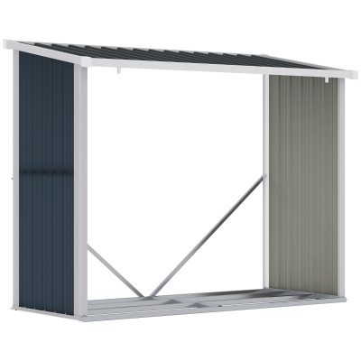 Outsunny Abrigo para Lenha de Aço Galvanizado Abrigo de Armazenamento de Lenhas com Teto Inclinado para Jardim Terraço Exterior 185x84x133,5/148,5 cm Cinza