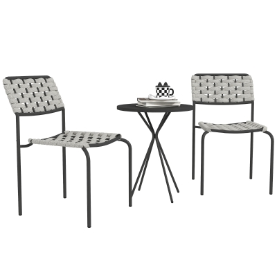 Outsunny Polyrattan Gartenmöbel Set, Outdoor Lounge Balkonmöbel für 2 Personen, 3-teilig 2 Stühle, Tisch Grau