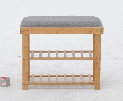 HOMCOM Banco de Zapatos Mueble de Zapatos 2 estantes Cojín Gris integrado Bambú