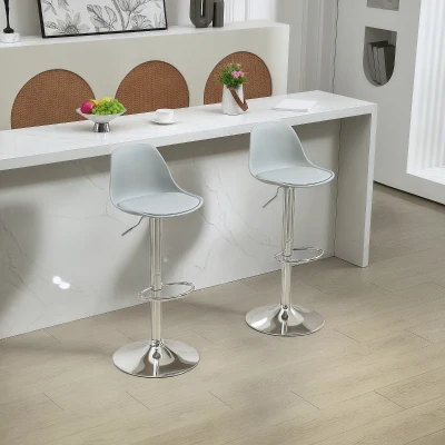 HOMCOM Conjunto de 2 Taburetes de bar Sillas Giratorias con Respaldo ajustables en altura soportan hasta 120 kg