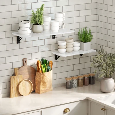 HOMCOM Set di 2 tavoli pieghevoli da parete 80x40x16.5cm Bianco