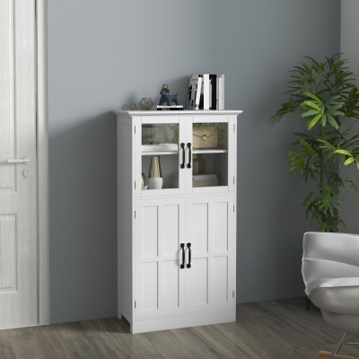 HOMCOM Mueble Buffet de cocina armario multi-almacenamiento 2 armarios puertas de cristal 4 estantes en madera Blanco