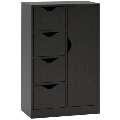 HOMCOM Mueble de Almacenamiento Buffet Cómoda con 1 Armario y 4 Cajones en Madera para Salón Cocina Entrada Comedor Negro