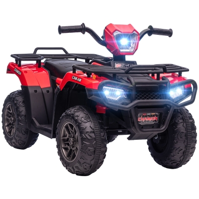 HOMCOM Quad Eléctrico para Niños, máx. 4 km/h, a partir de 3 años, Luces LED, Conector de Música, Negro y Rojo 88x45x50 cm