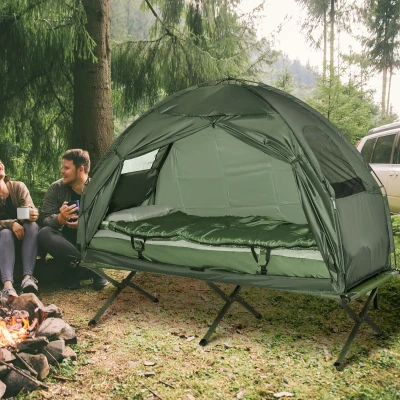 Outsunny Brandina da Campeggio Rialzata con Tenda, 193 x 78 x 160cm, Verde
