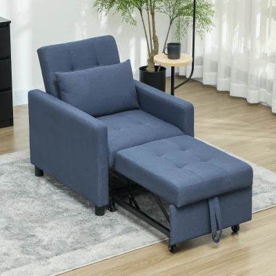 HOMCOM Convertible Chair Bed Adjustable Backrest Blue
