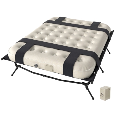 Outsunny Feldbett Campingbett mit Luftmatratze Pumpe 200 x 153 cm belastbar bis 200 kg Schwarz+Khaki