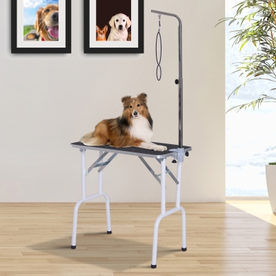 PawHut Tavolo da toelettatura 81cm x 48.5cm x 80cm nero, bianco e argento