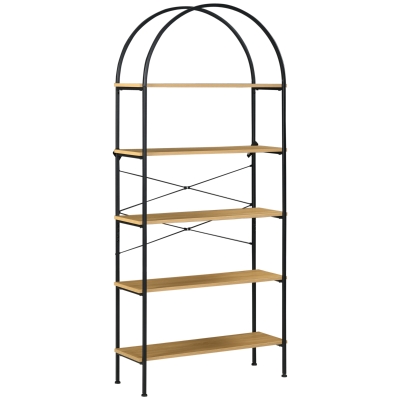 HOMCOM Estantería de 5 niveles Mueble de Almacenamiento redondeado de estilo industrial 80x28x179 cm natural Negro