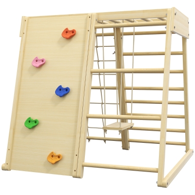 HOMCOM Set de Escalada 5 en 1 con columpio muro de escalada cuerda y trepar en madera barras de mono para niños