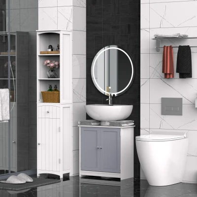 Kleankin Mueble de baño bajo lavabo - mueble de lavabo - armario de 2 puertas con estante - medidas 60x30x60 cm - en madera Gris Blanco