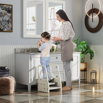 AIYAPLAY Escalón para niños escalón 3 alturas ajustables de 3 a 2 escalones 43x42x65,5 cm Gris