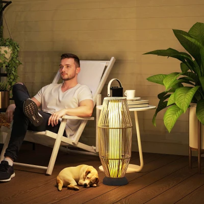 Outsunny Lampada Solare da Giardino a Luce LED in Rattan Grigio