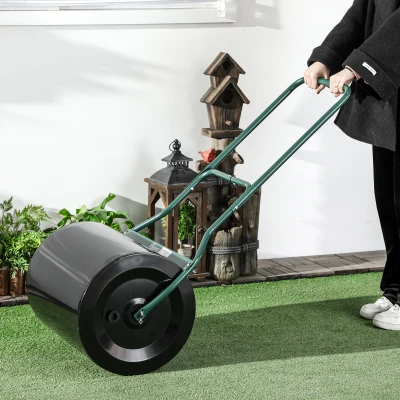 Outsunny 60L Fillable Cylinder Steel Garden Lawn Roller Black