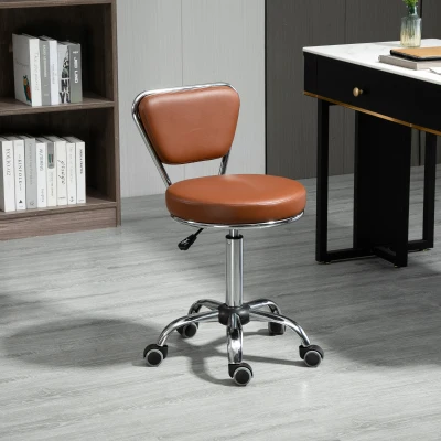 HOMCOM Taburete Vintage - taburete de trabajo giratorio 360° altura de asiento ajustable 49-64 cm revestimiento sintético