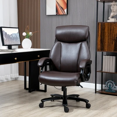 Vinsetto kantoorstoel directiestoel gamestoel draaistoel kantelfunctie dikke bekleding ergonomisch design in hoogte verstelbaar PU leer bruin 72x83x114-122 cm