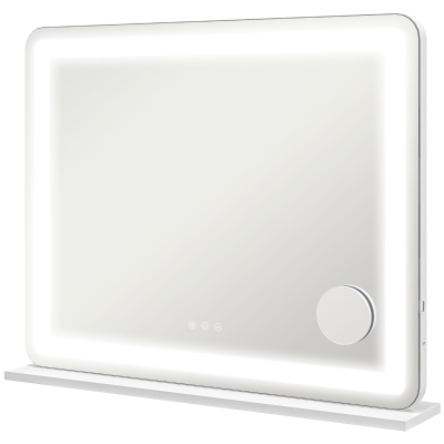 HOMCOM Espejo luminoso LED intensidad 3 modos de iluminación aumento 10X puerto de carga USB control táctil - 80x62 cm