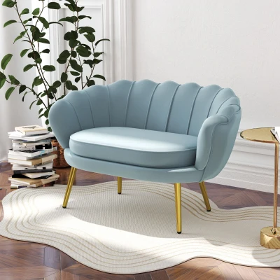 HOMCOM Divano Vintage 2 Posti Industrial Chic Vellutato Azzurro