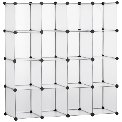 HOMCOM Armário Modular de Plástico Organizador de Sapatos com 16 Cubos de 30x30x30cm para Entrada Corredor 125x32x125 cm Transparente