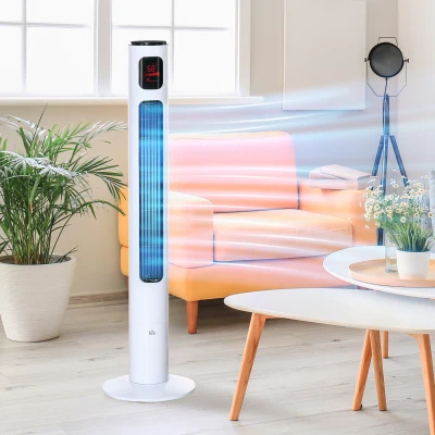 HOMCOM Ventilador de Torre con Oscilación 70° y Temporizador de 12 horas Panel de Sensores LED 45W Control Remoto 2 Modalidades