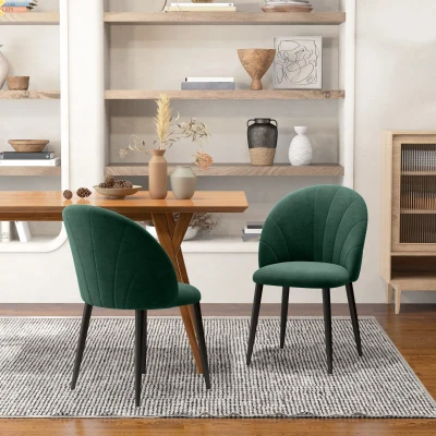HOMCOM Conjunto de 2 sillas de Comedor Silla de Cocina Terciopelo Patas metal Verde 52x54x79 cm
